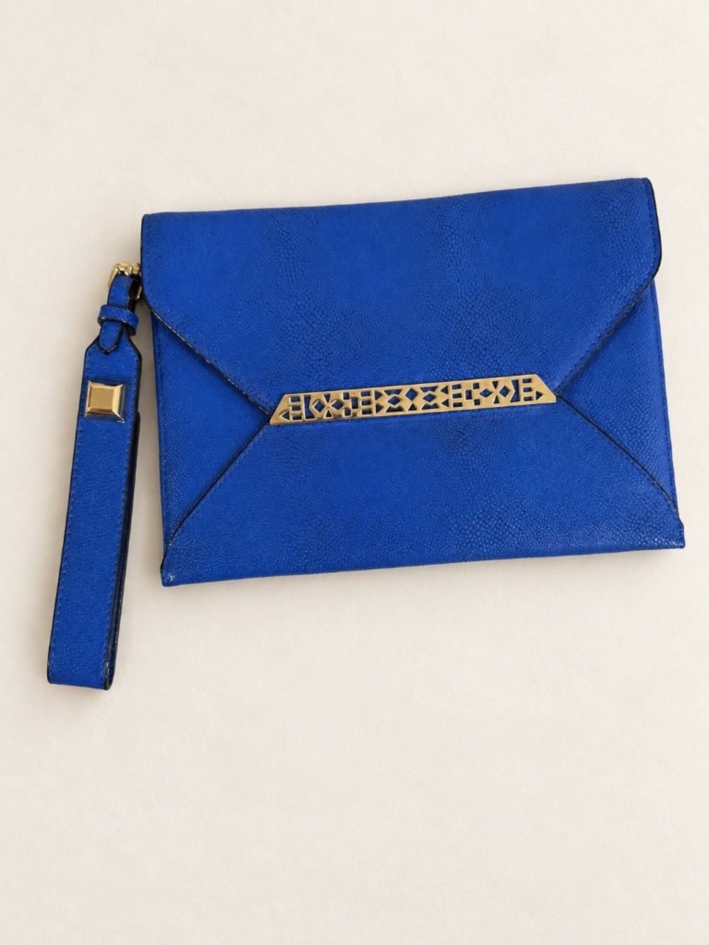 Stella & Dot Cobalt Blue Envelope Slim Wristlet Clutch with Gold Detail